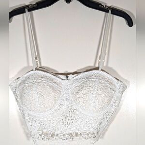 Acemi White Lace Lined Bustier With Adjustable Straps & Rear Zip Size Large